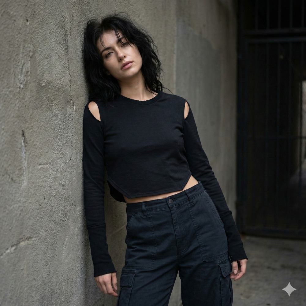 Noctex Goth Blk Long Sleeve Slit Top